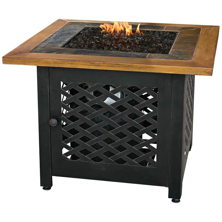 Image 1 Slate and Faux Wood Mantel 32" Wide LP Gas Fire Pit