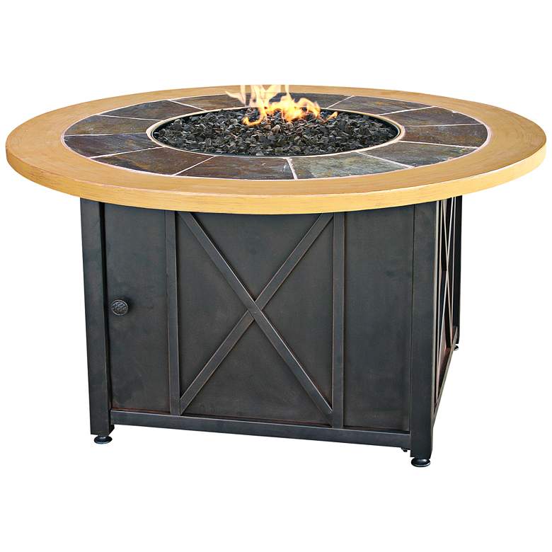 Image 1 Slate and Faux Wood Mantel 43" Wide LP Gas Fire Pit