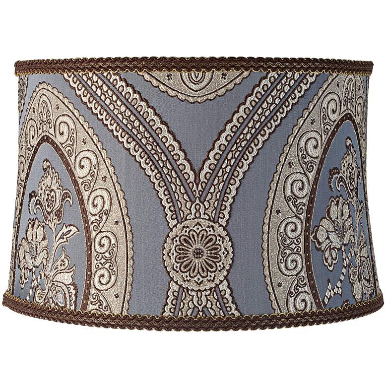 Image 1 Slate Blue And Brown Brocade Drum Shade 14x15x9.5 (Spider)