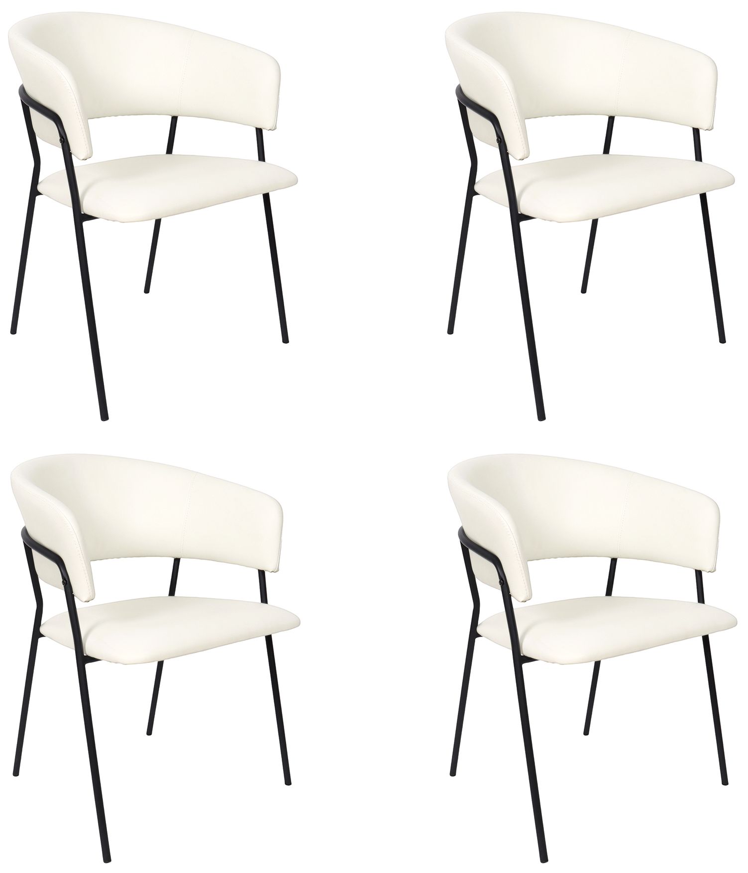Image 2 Slate Contemporary Modern Vegan Leather Metal Armchair in Ivory - Set of 4 more views