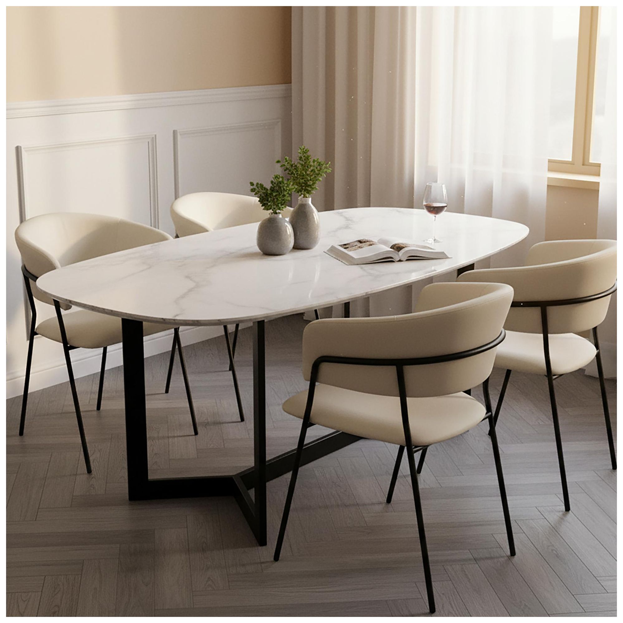 Image 3 Slate Contemporary Modern Vegan Leather Metal Armchair in Ivory - Set of 4 more views