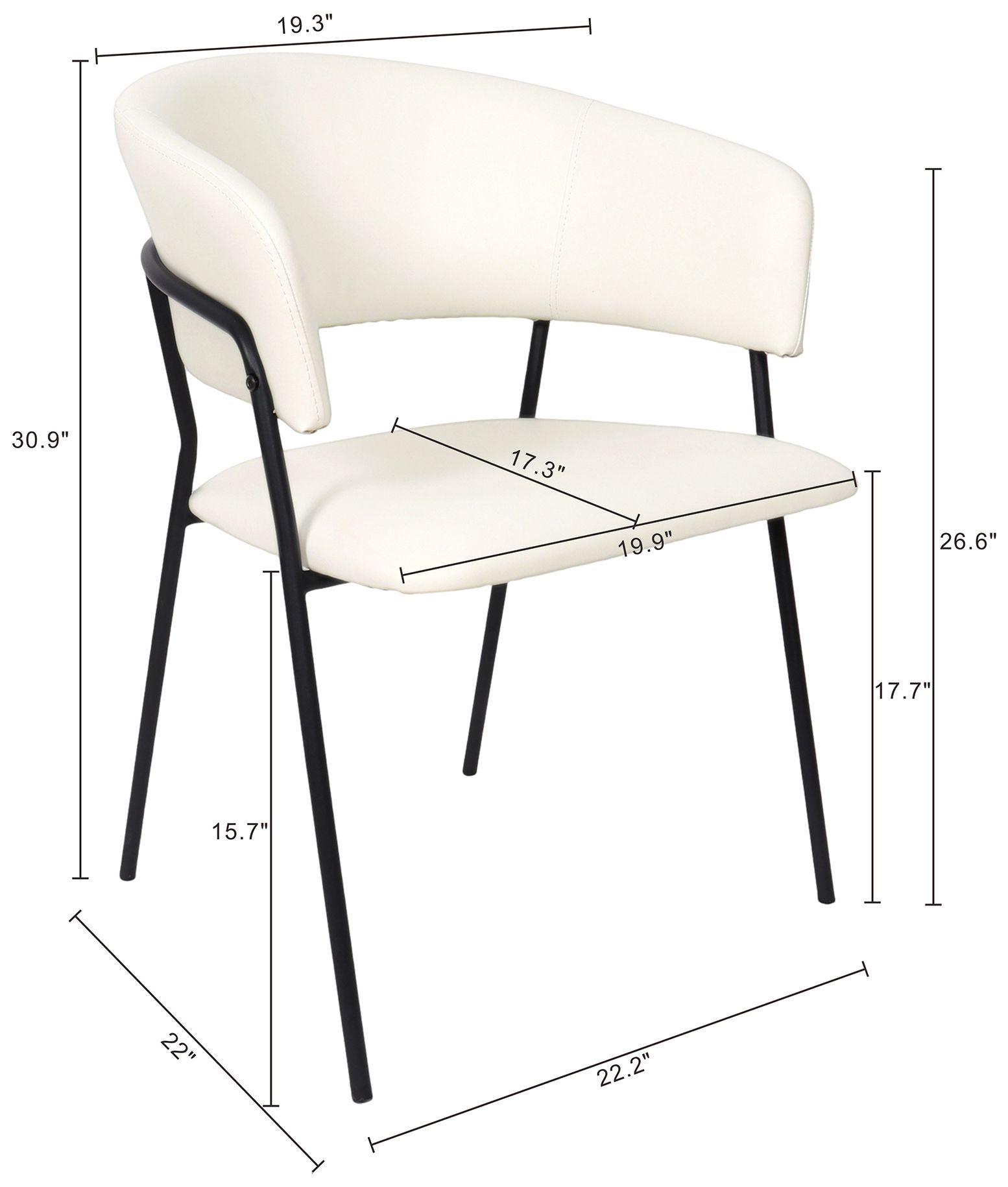 Image 4 Slate Contemporary Modern Vegan Leather Metal Armchair in Ivory - Set of 4 more views