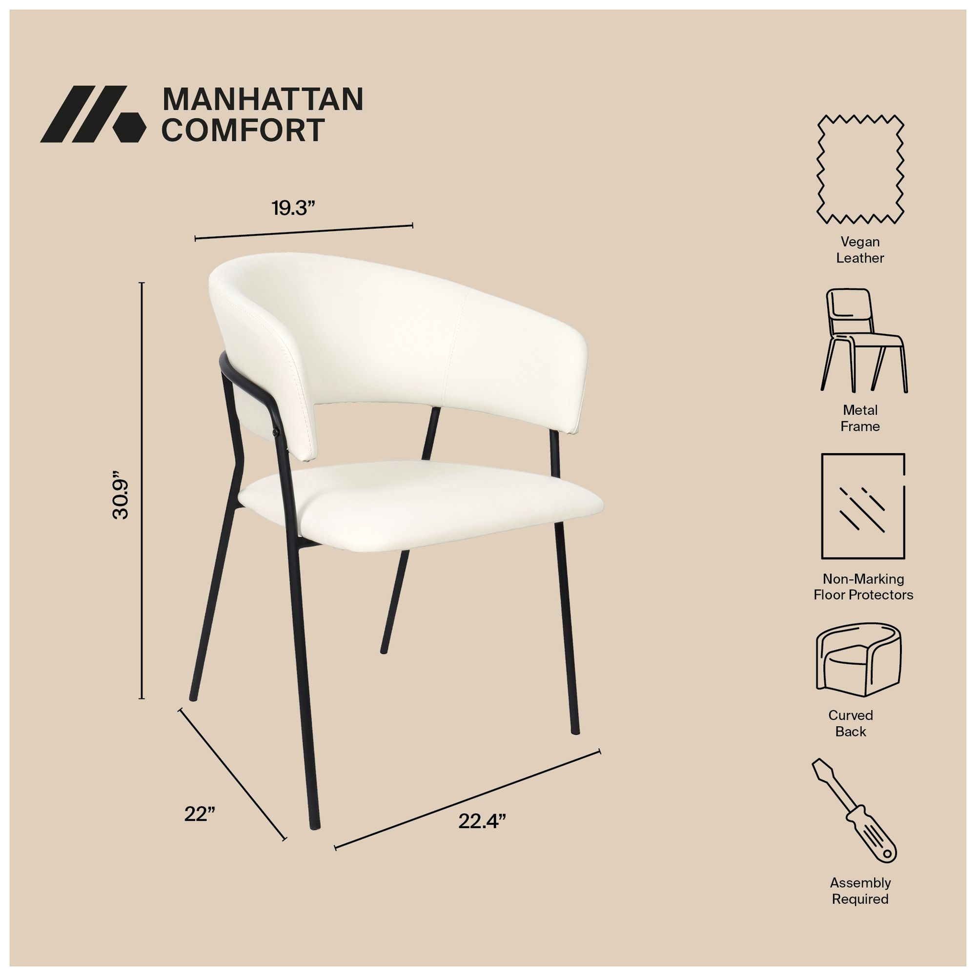 Image 5 Slate Contemporary Modern Vegan Leather Metal Armchair in Ivory - Set of 4 more views