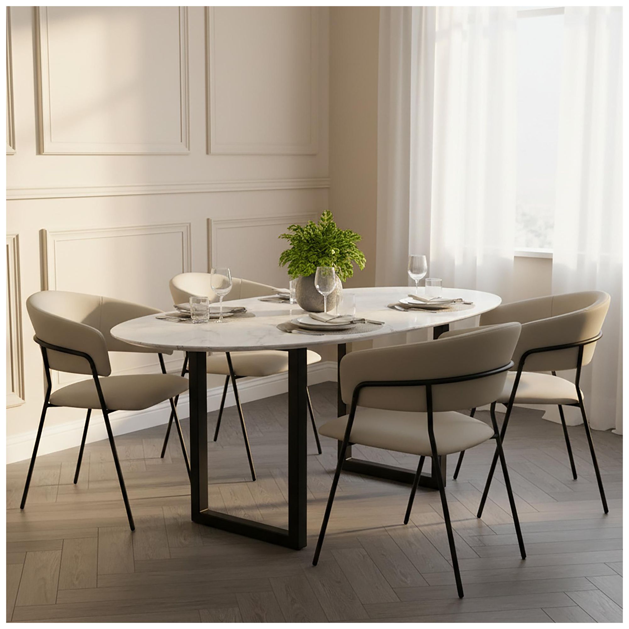 Image 3 Slate Modern Vegan Leather Metal Armchair in Stone Gray - Set of 4 more views