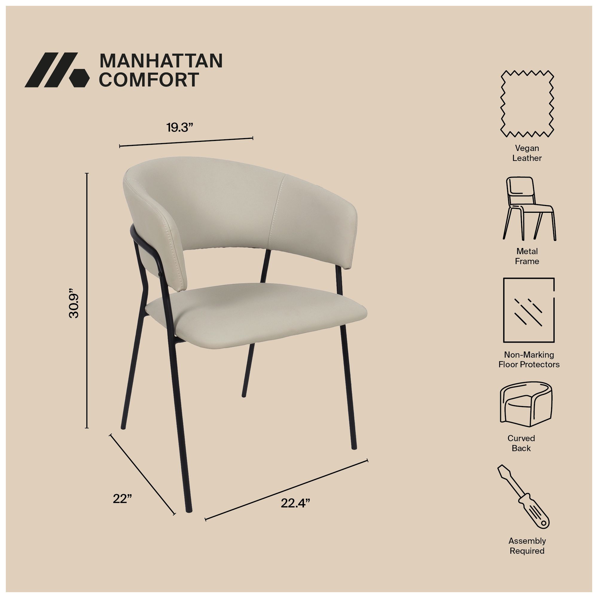 Image 5 Slate Modern Vegan Leather Metal Armchair in Stone Gray - Set of 4 more views