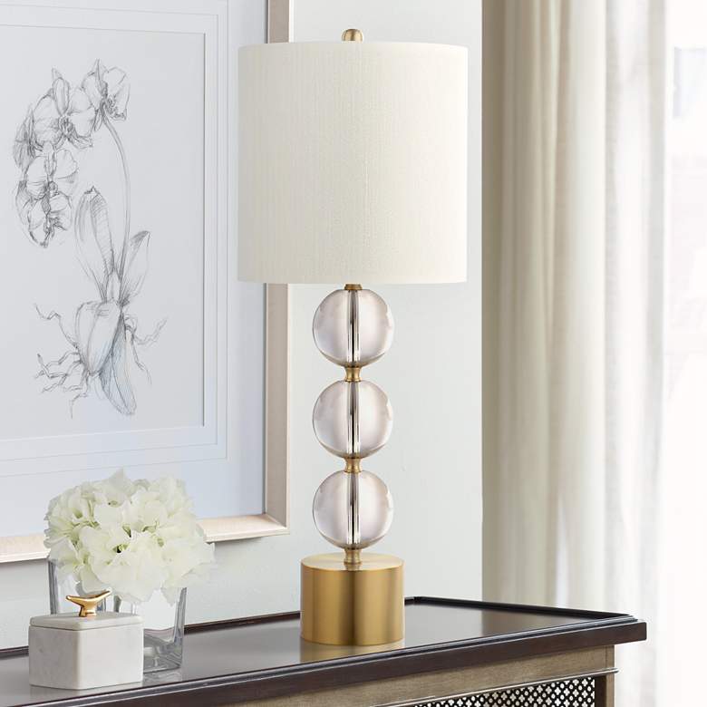 Image 1 Slate Polished Brass and Crystal Table Lamp