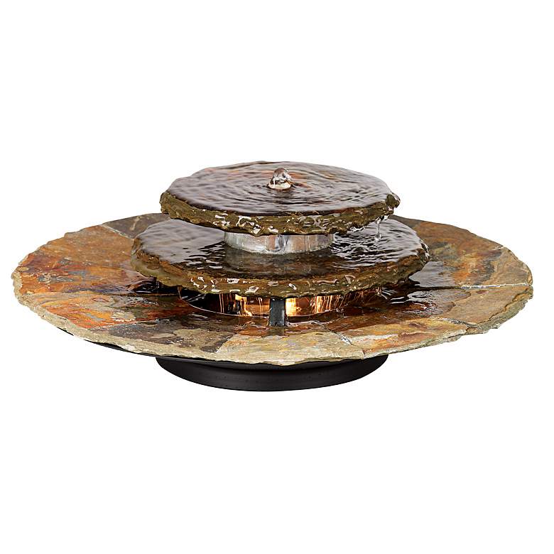 Image 1 Slate Rounds 17 1/2 inch Wide Lighted Table Fountain
