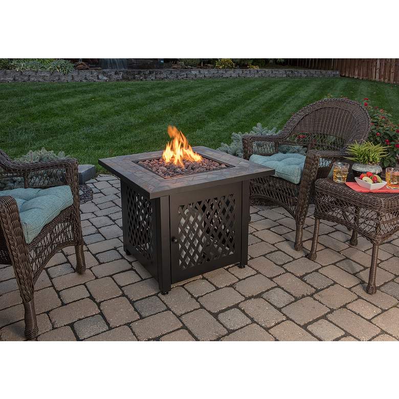 Image 7 Slate Tile Mantel 30 inch Wide LP Gas Fire Pit more views