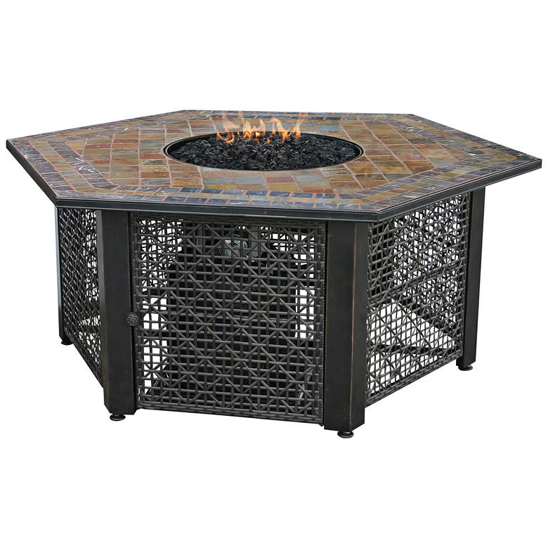 Image 1 Slate Tile Mantel 55 inch Wide LP Gas Fire Pit