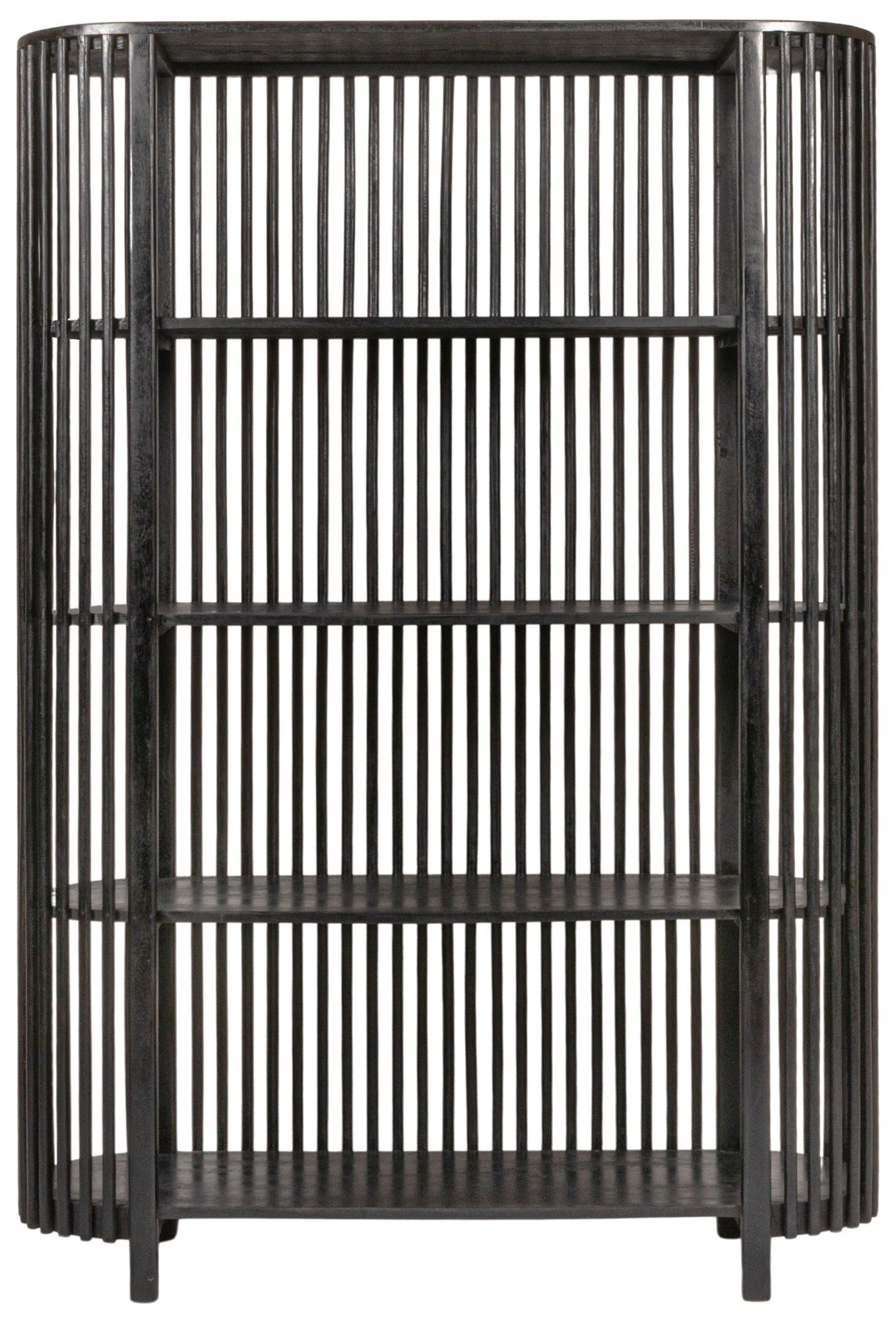 Image 2 Slatted Wood Book Shelf with 3 Shelves and Curved Edge, Black