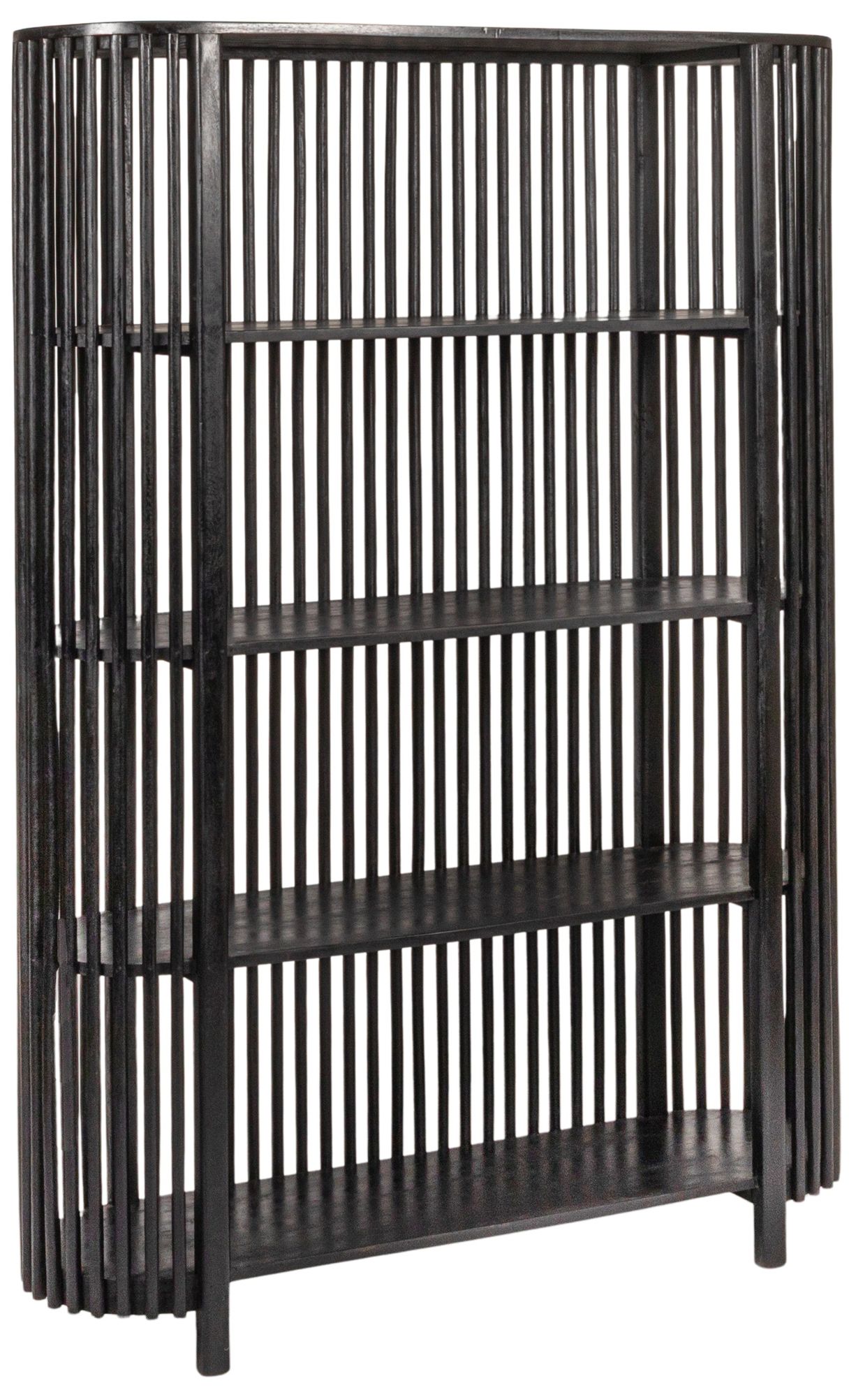 Image 3 Slatted Wood Book Shelf with 3 Shelves and Curved Edge, Black more views