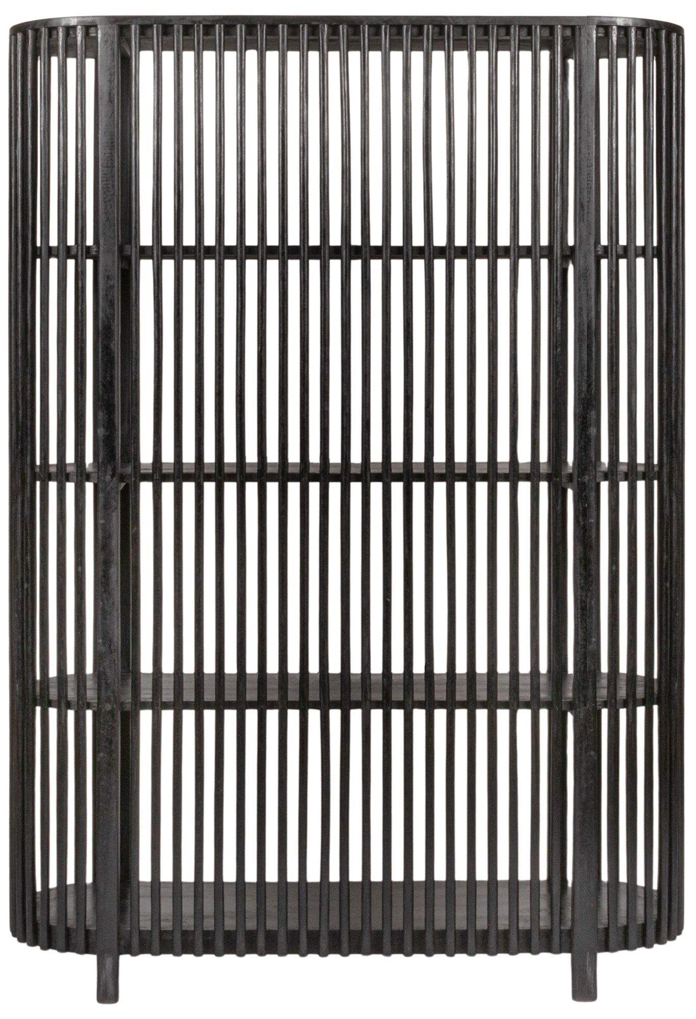 Image 7 Slatted Wood Book Shelf with 3 Shelves and Curved Edge, Black more views