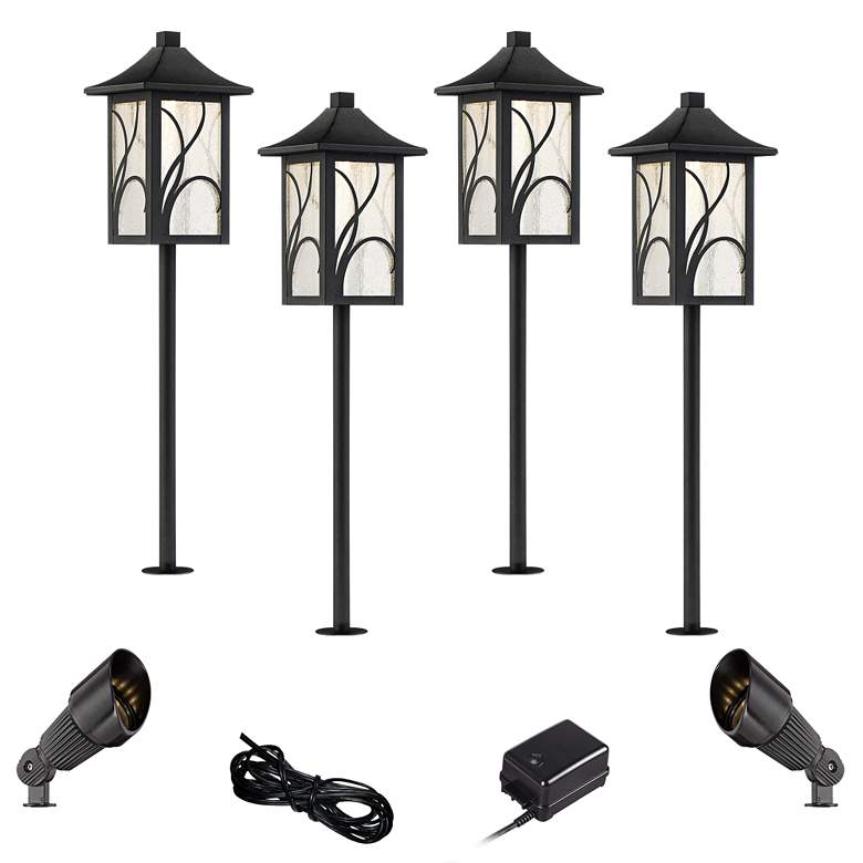 Image 1 Sleator Textured Black 8-Piece LED Path and Spot Light Set