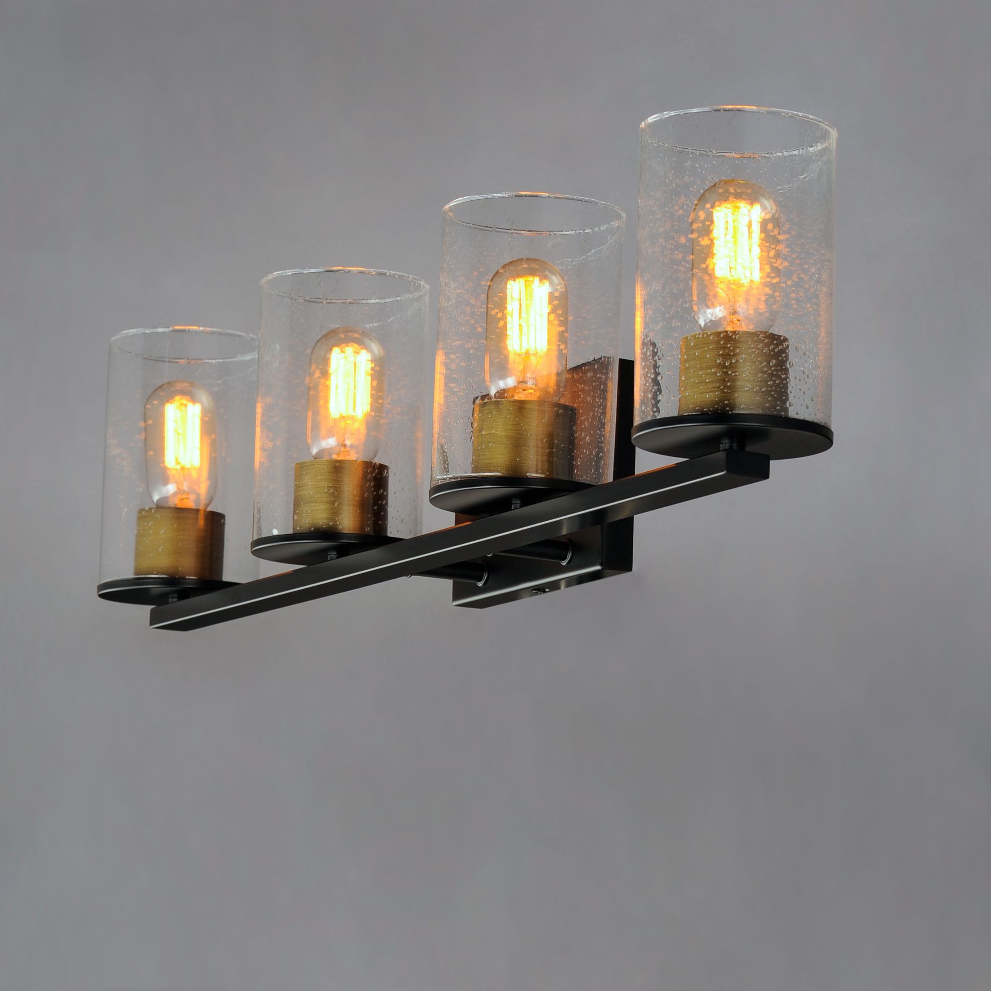 Image 2 Sleek 4-Light 30.75" Wide Antique Brass/Black Vanity Light more views
