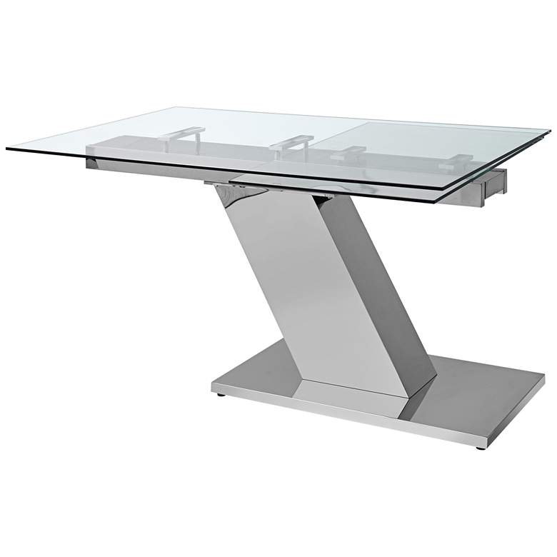 Image 1 Sleek Glass Top Stainless Steel Extendable Dining Table