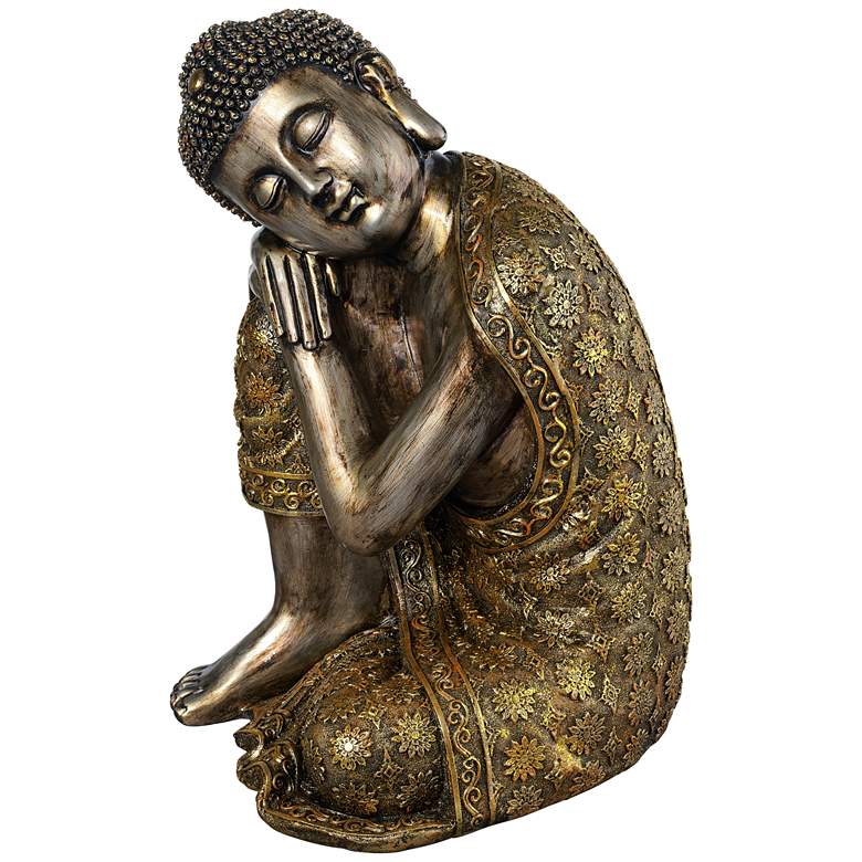 Image 2 Sleeping Buddha 14 1/2" High Brushed Gold Buddha Statue