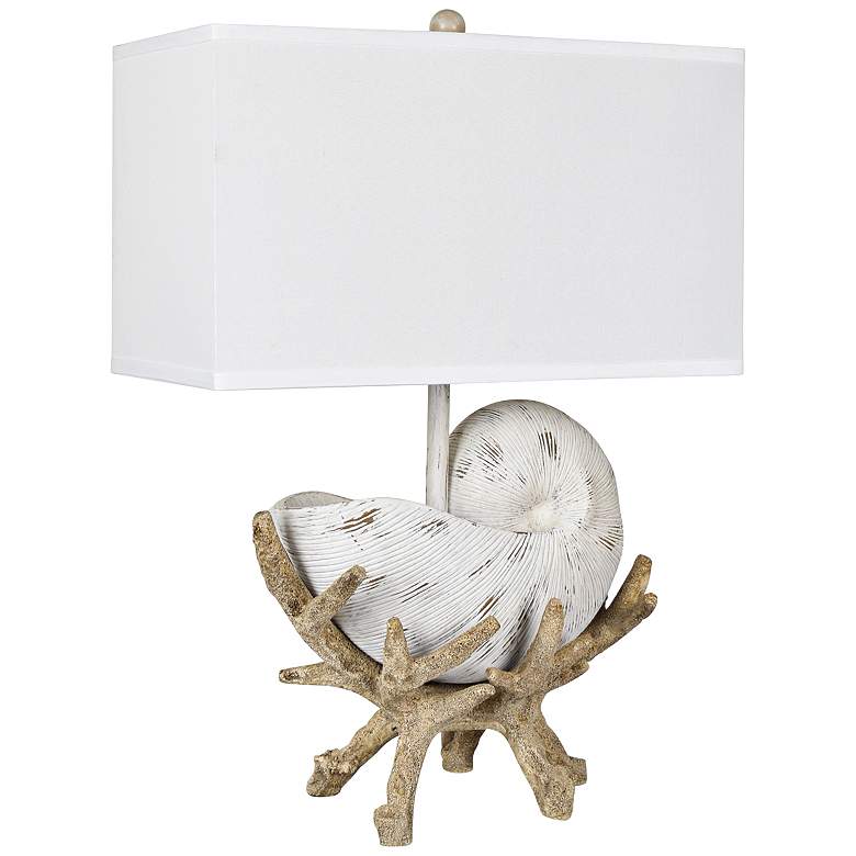 Image 1 Sleeping Shell Antique White and Rusty Wood Table Lamp