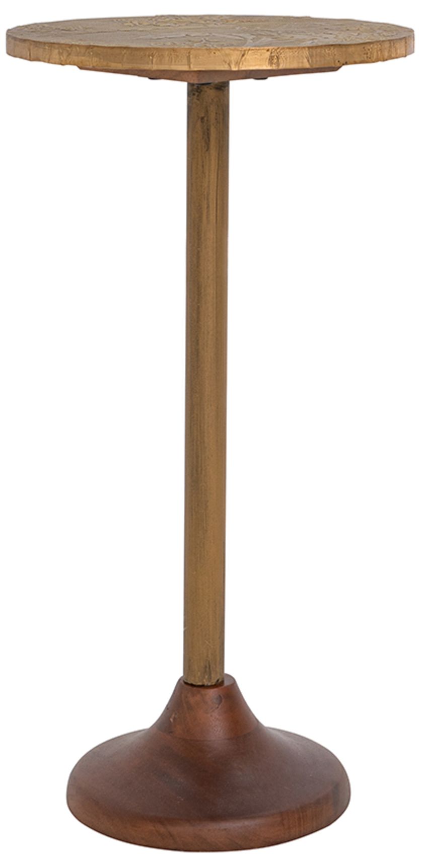 Image 2 Slender Brass Side Table Textured Gold Top & Wooden Pedestal Base