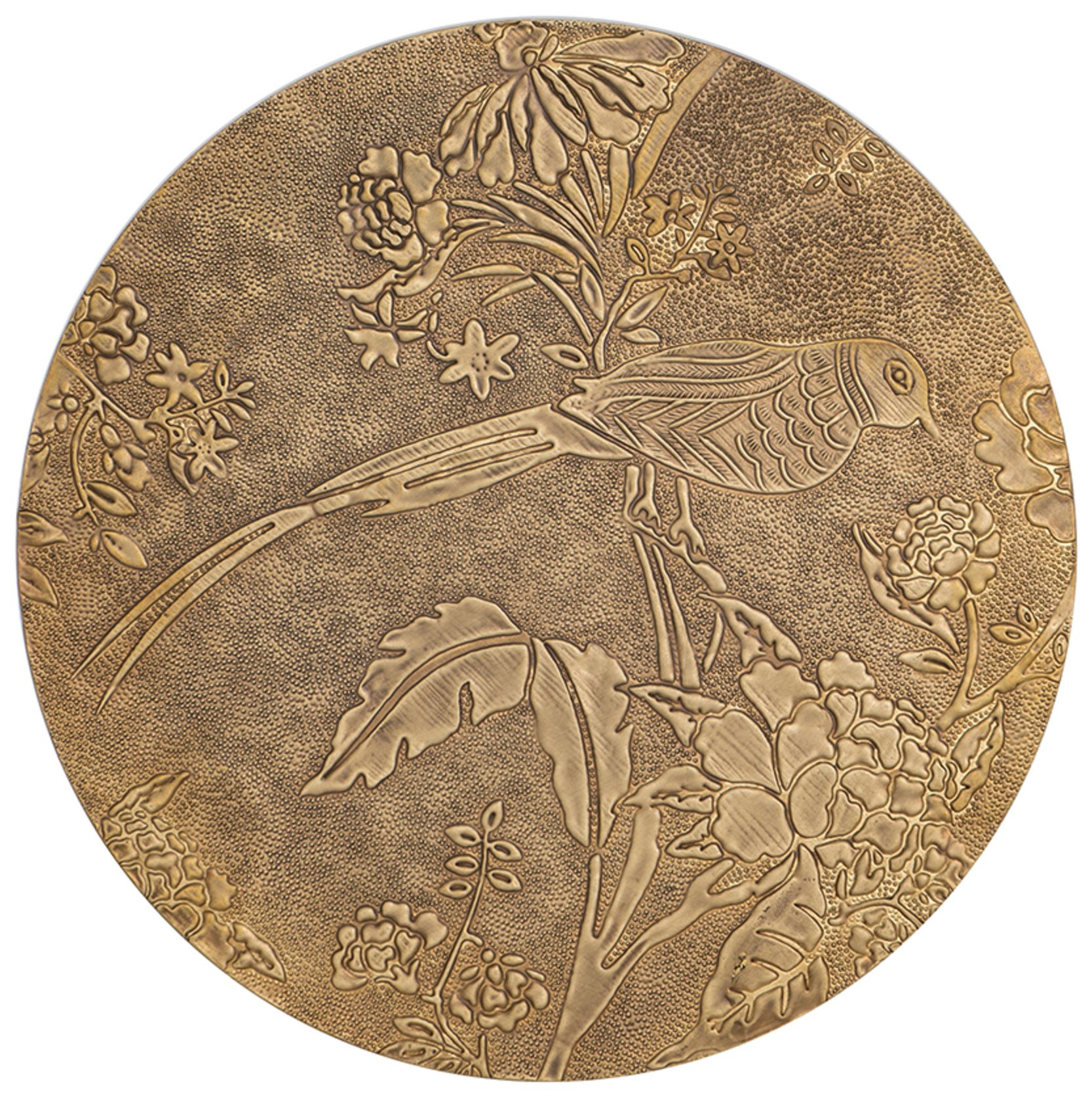 Image 4 Slender Brass Side Table Textured Gold Top & Wooden Pedestal Base more views