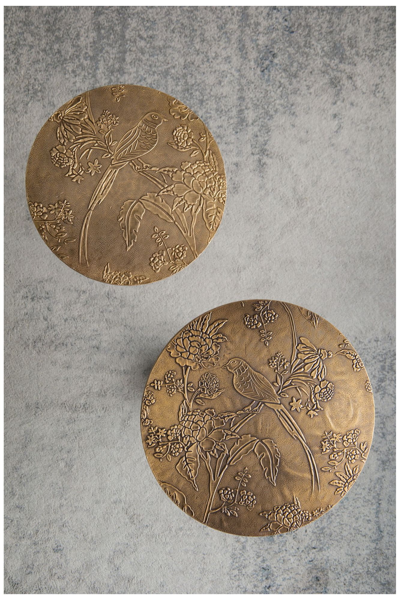 Slender Brass Side Table Textured Gold Top & Wooden Pedestal Base