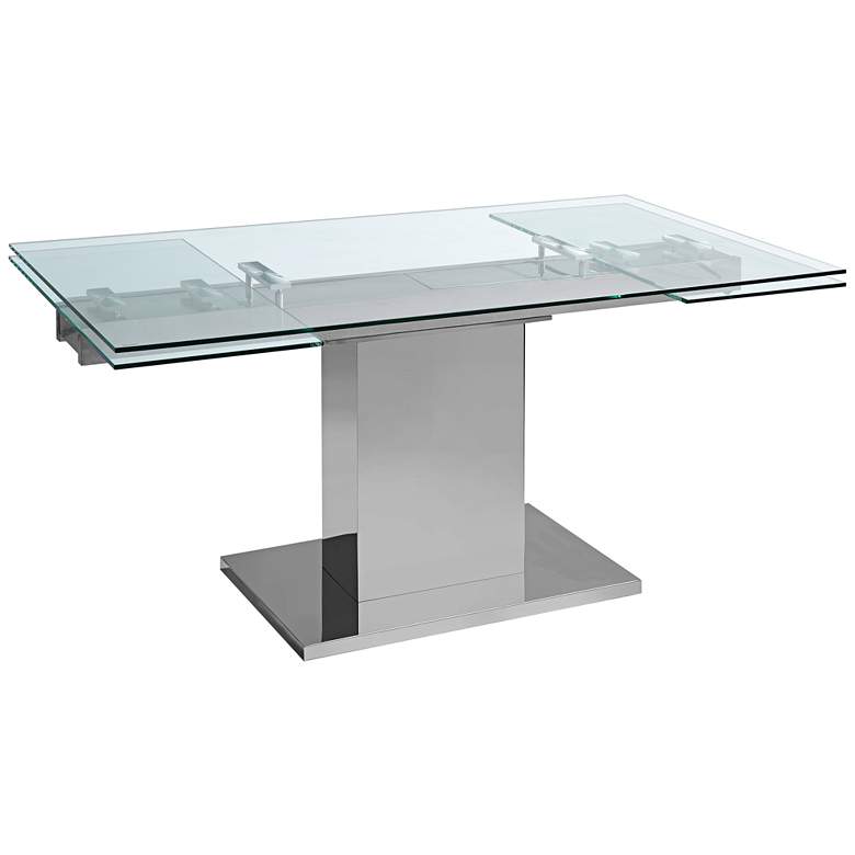 Image 1 Slim Clear Glass Top Stainless Steel Extendable Dining Table