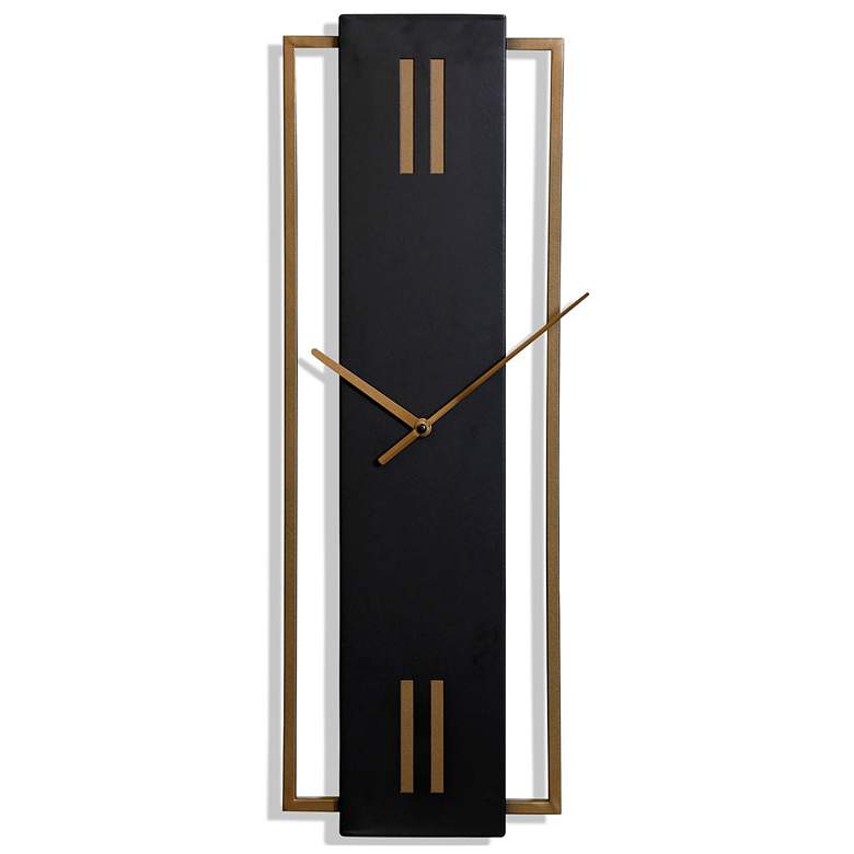 Image 1 Slim Time 24 inch Mid-Century Modern Metal Black and Bronze Wall Clock