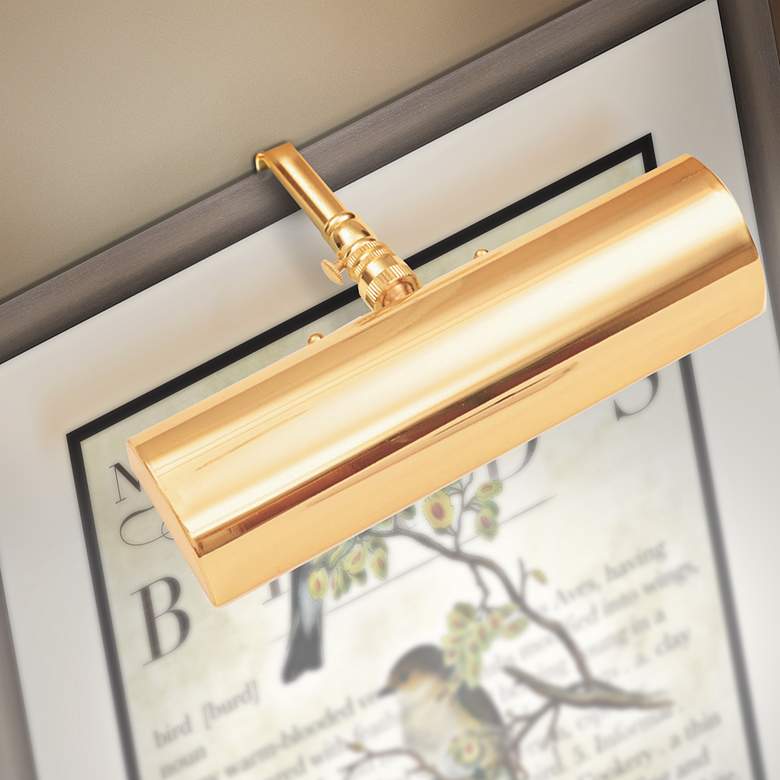 Image 1 Slimline 8 inch Wide Polished Brass Cordless LED Picture Light with Remote
