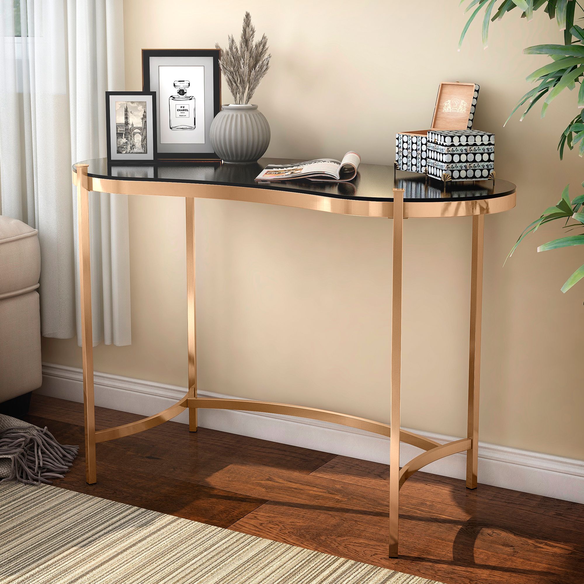 Glass black deals console table