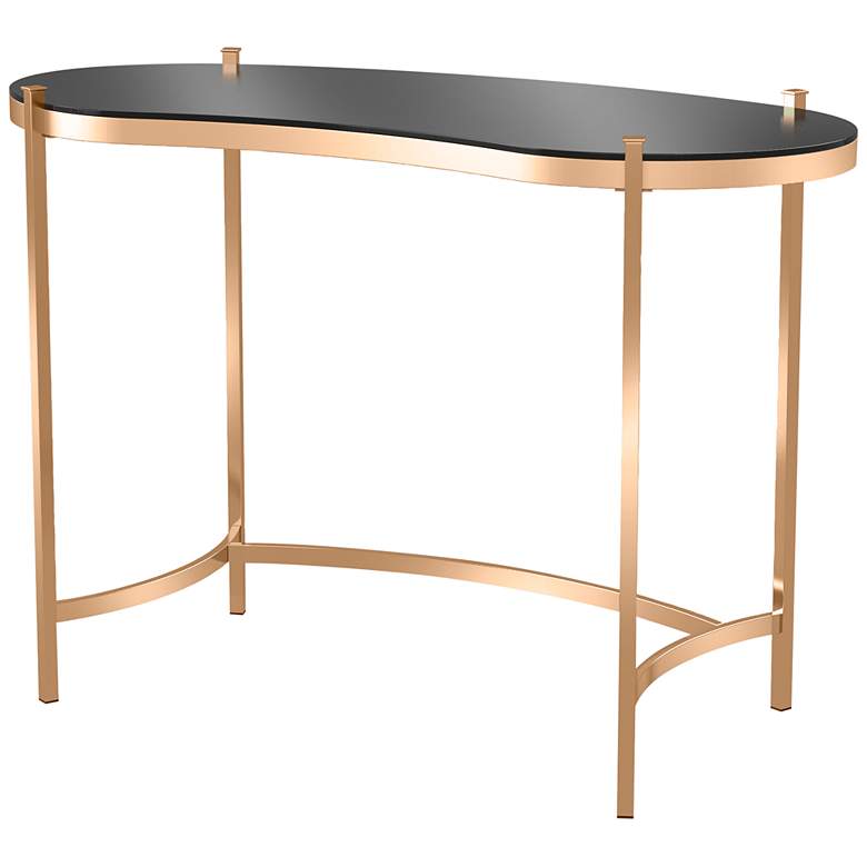 Image 7 Sliwa 44 inch Wide Black Glass Gold Metal Console Table more views