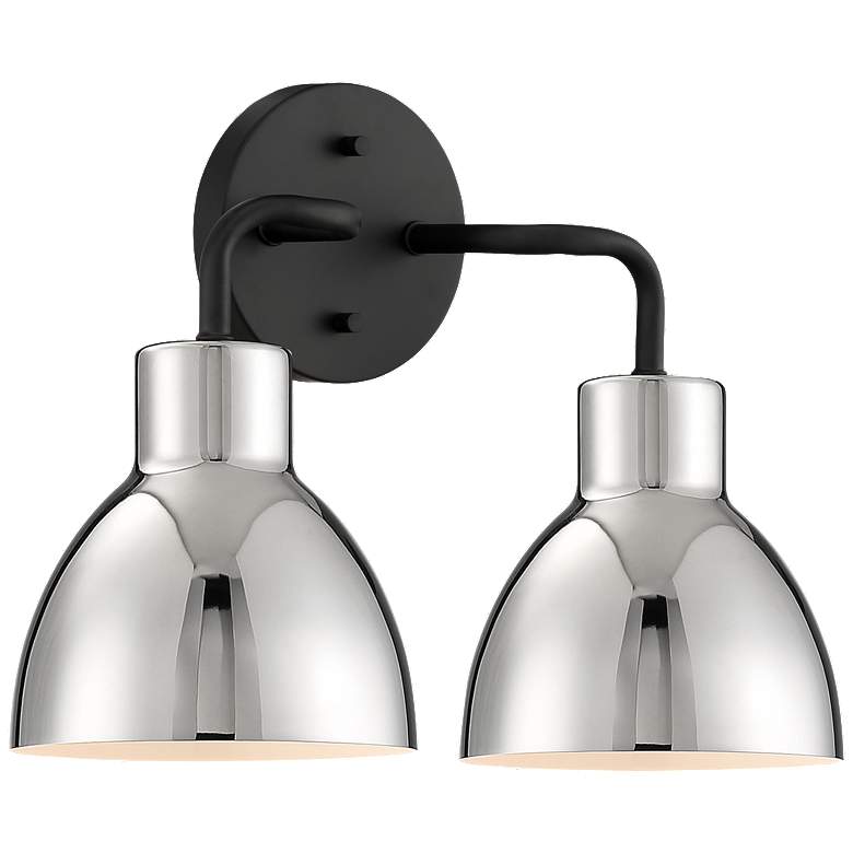 Image 1 Sloan; 2 Light; Vanity; Matte Black Finish with Polished Nickel Shade
