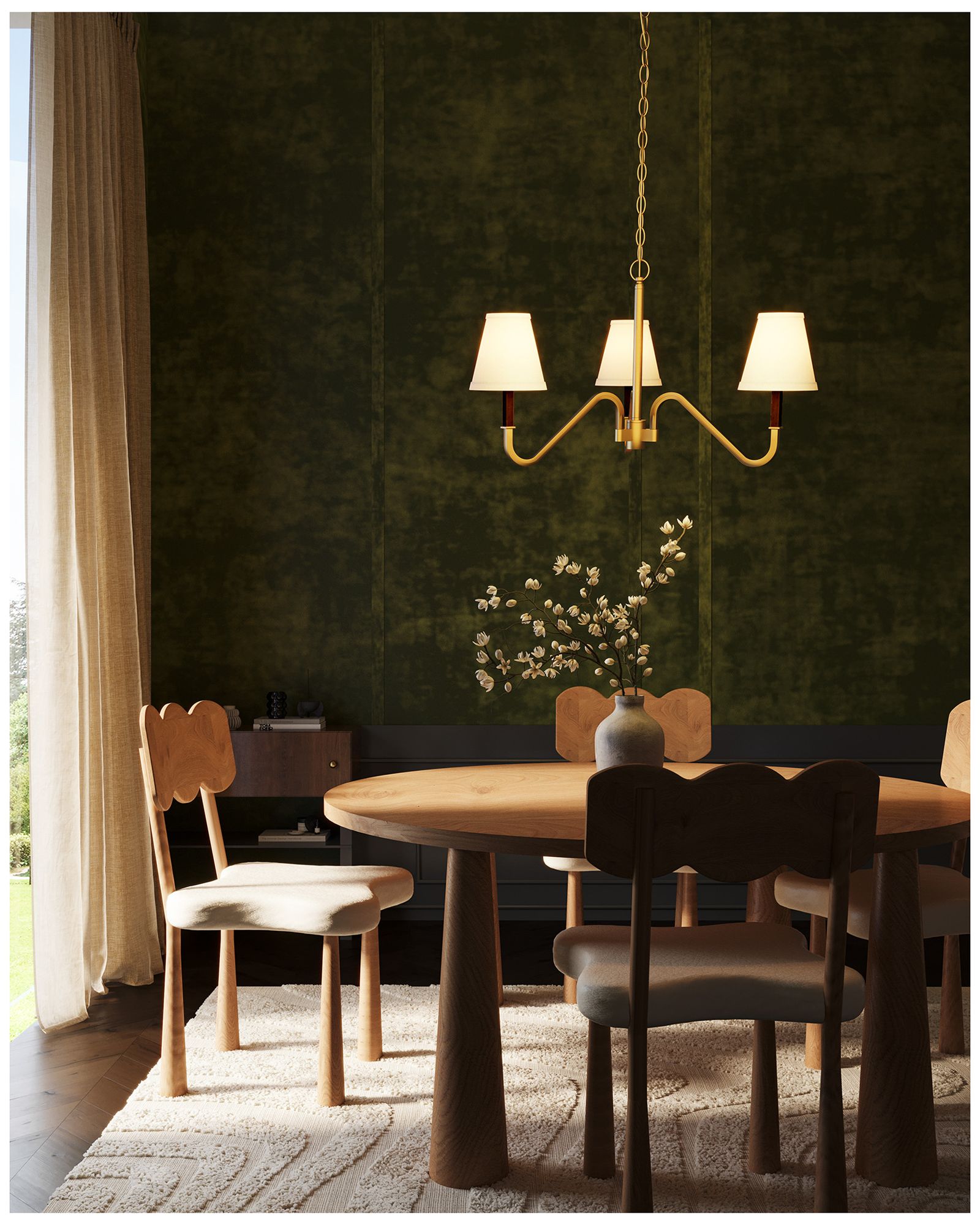 Sloan 30-in Brushed Gold Chandelier with White Linen Shade