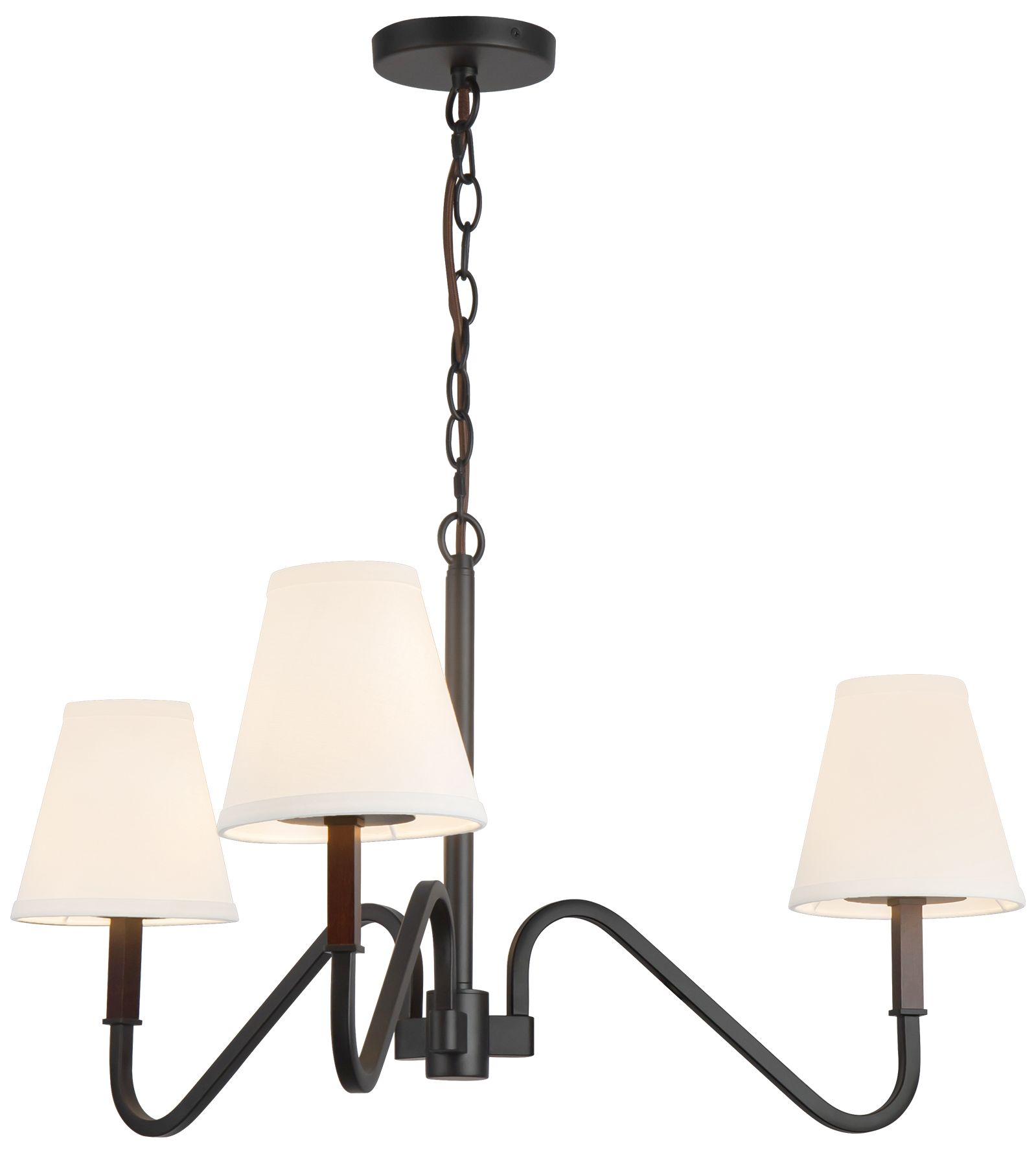 Sloan 30-in Matte Black Chandelier with White Linen Shade