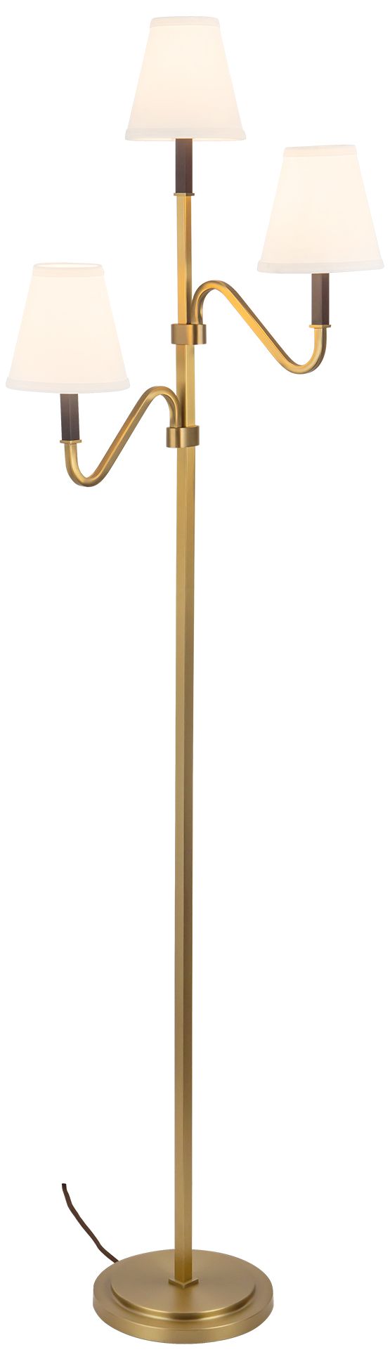 Image 2 Sloan 68-in Brushed Gold Floor Lamp with White Linen Shades