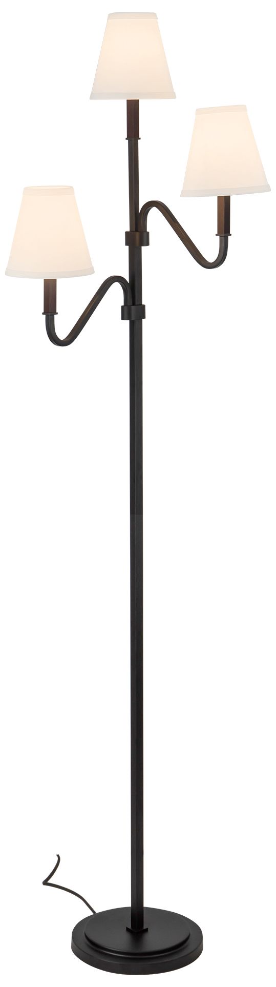 Image 2 Sloan 68-in Matte Black Floor Lamp with White Linen Shades