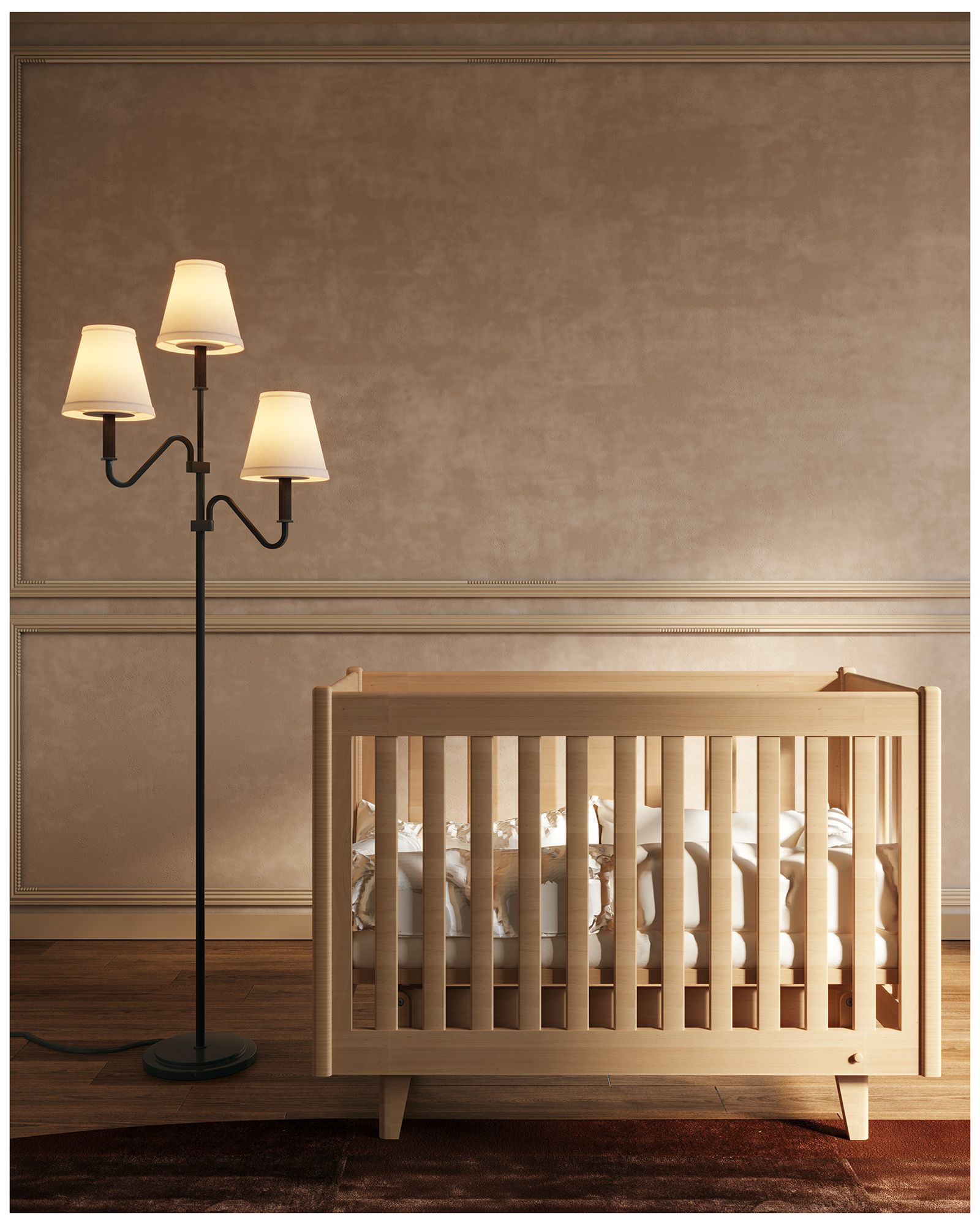 Sloan 68-in Matte Black Floor Lamp with White Linen Shades