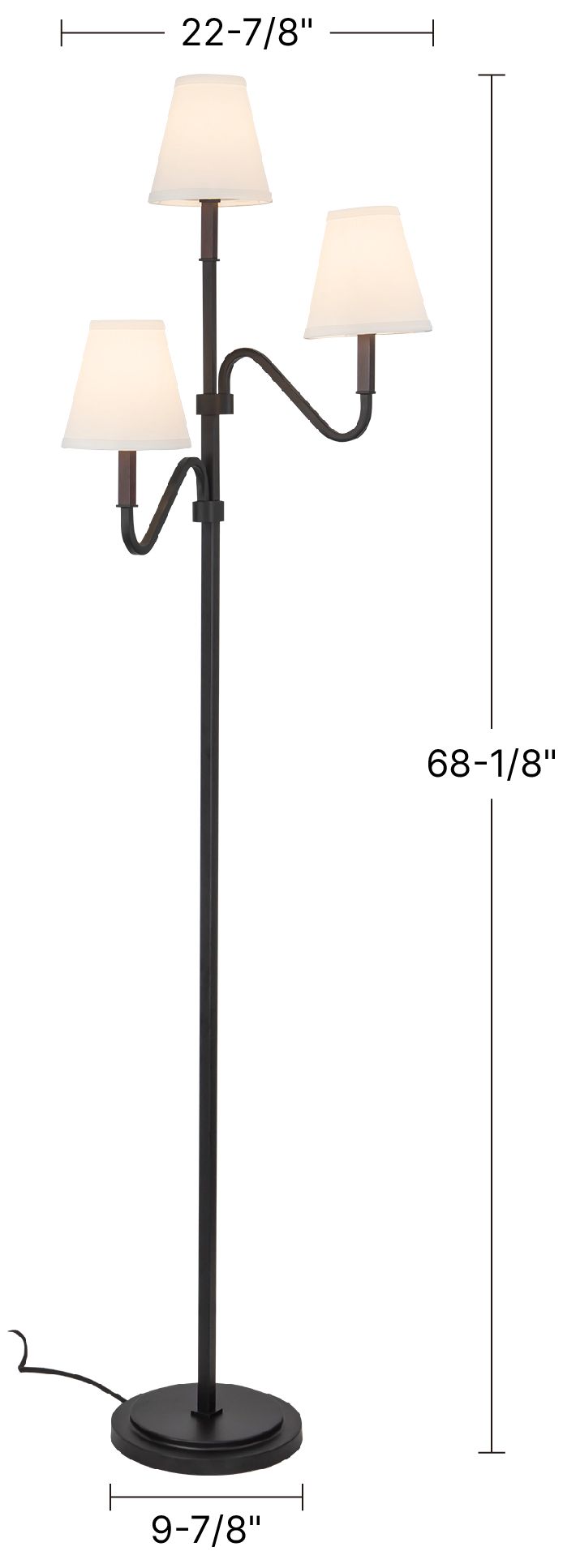 Sloan 68-in Matte Black Floor Lamp with White Linen Shades