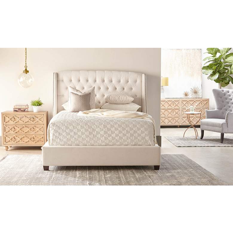 Image 1 Sloan Cream Velvet Tufted Queen Platform Bed