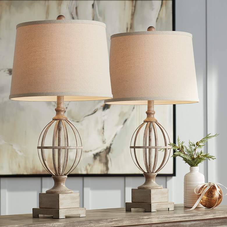 Sloan Wood Finish Open Orb Cage Table Lamps Set of 2