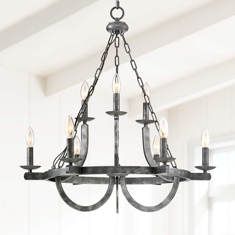 Image 1 Slope 27 inch Wide 9-Light Black Texture 2-Tier Entry Chandelier