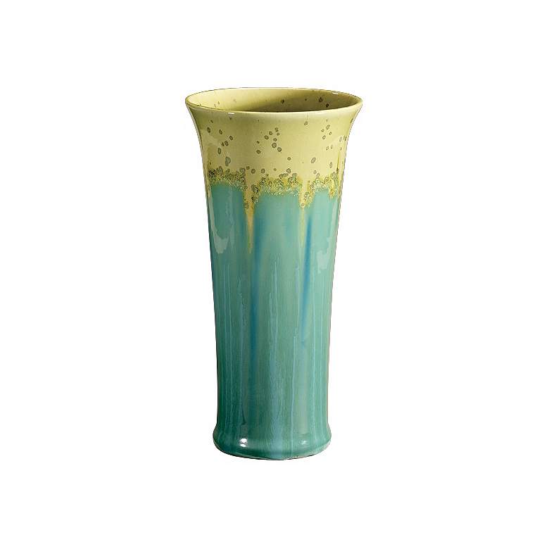 Image 1 Small Aqua and Yellow Sparta Ceramic Vase