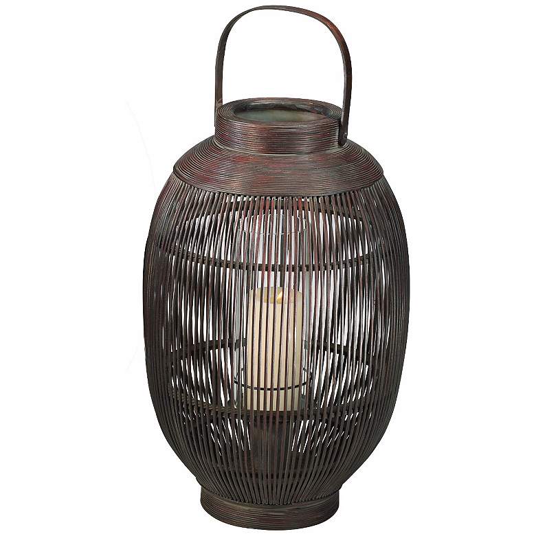 Image 1 Small Asian Rustic Iron Pillar Candle Lantern
