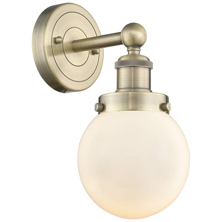 Image 1 Small Beacon 10"High Antique Brass Sconce With Matte White Shade