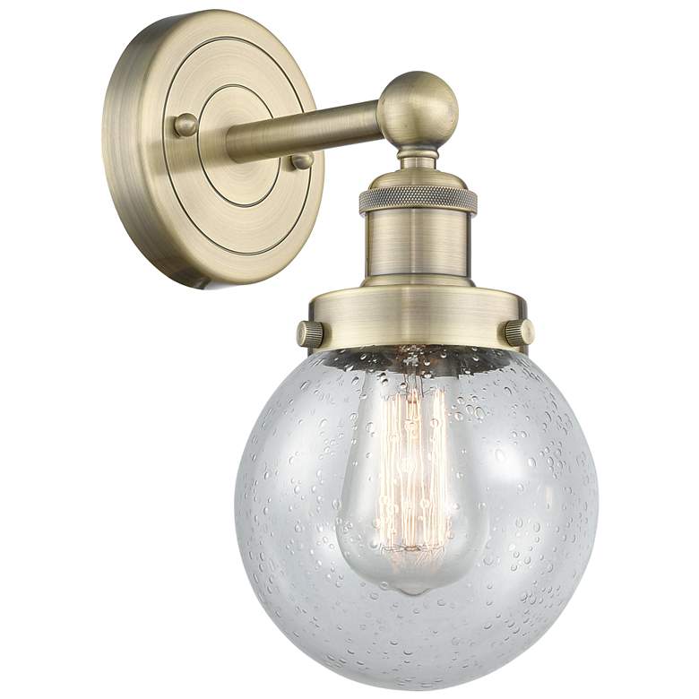 Image 1 Small Beacon 10"High Antique Brass Sconce With Seedy Shade