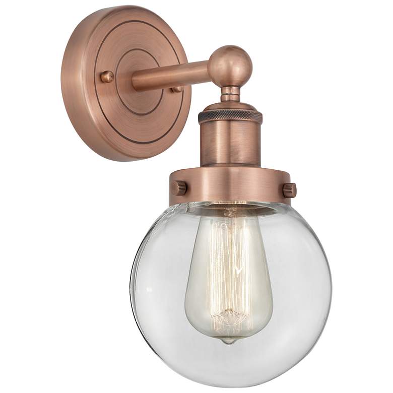 Image 1 Small Beacon 10"High Antique Copper Sconce With Clear Shade