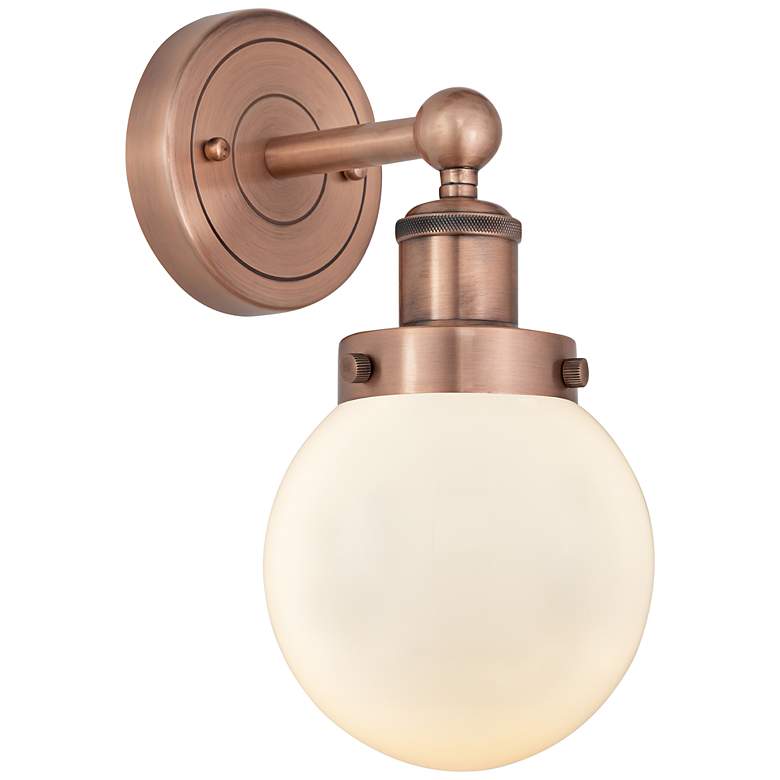 Image 1 Small Beacon 10"High Antique Copper Sconce With Matte White Shade