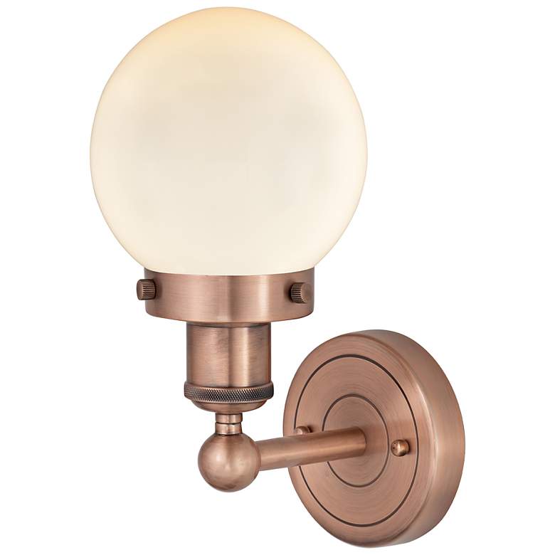 Image 3 Small Beacon 10"High Antique Copper Sconce With Matte White Shade more views