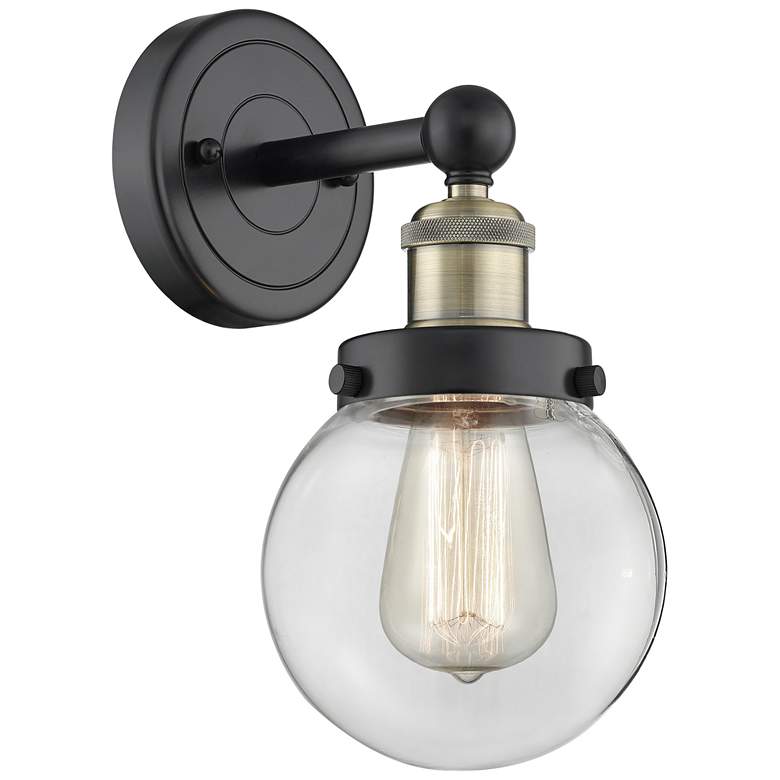Image 1 Small Beacon 10"High Black Antique Brass Sconce With Clear Shade