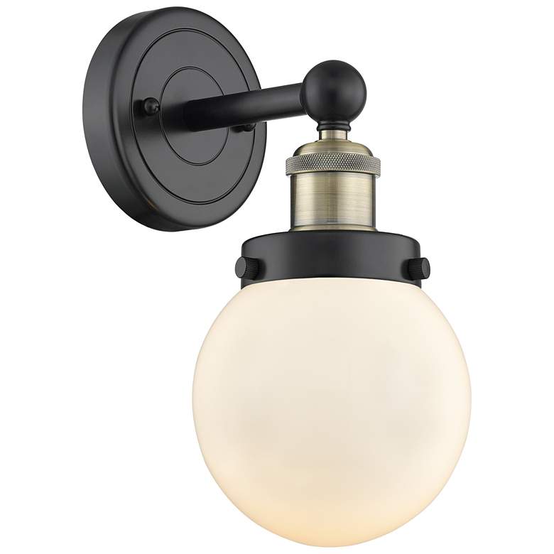 Image 1 Small Beacon 10"High Black Antique Brass Sconce With Matte White Shade
