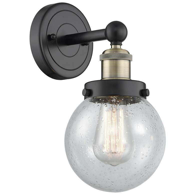 Image 1 Small Beacon 10"High Black Antique Brass Sconce With Seedy Shade