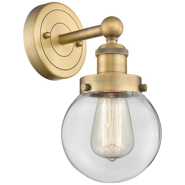 Image 1 Small Beacon 10"High Brushed Brass Sconce With Clear Shade